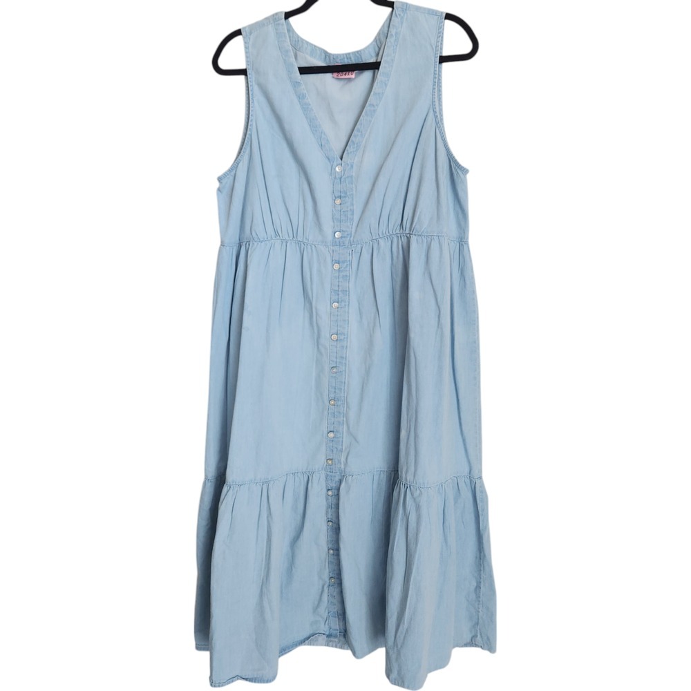 New Directions Women's 1X XL Chambray Tiered Midi Dress Blue Denim Sleeveless‎ - Picture 13 of 13
